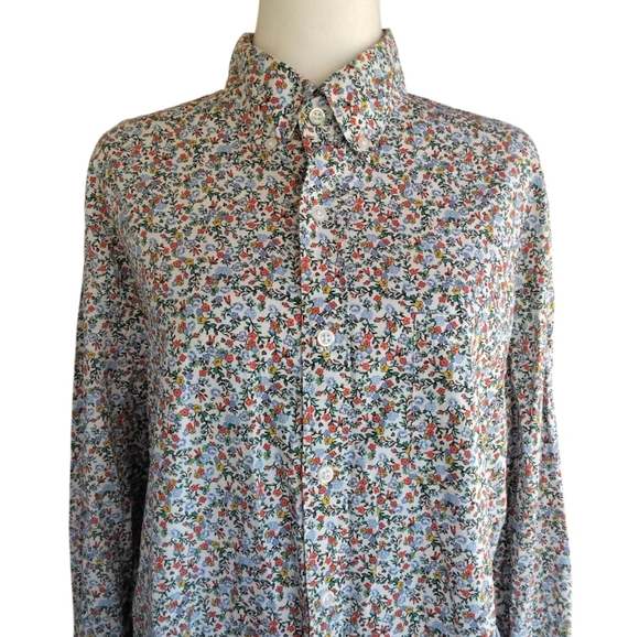 J. Crew Classic Fit Flex Washed Micro Floral Mens Button Down Shirt Size Large - Picture 2 of 8